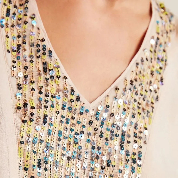 MAEVE by ANTHROPOLOGIE Kristie Sequined Peasant Blouse in Peach - Picture 3 of 9